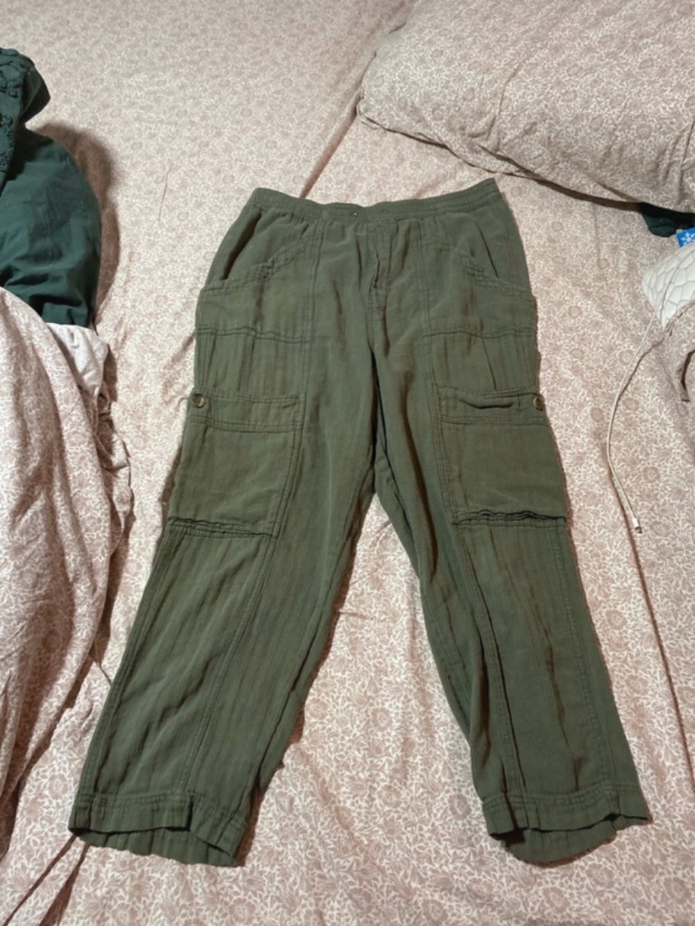 Free People Sage Green Elastic Waist Linen Pants